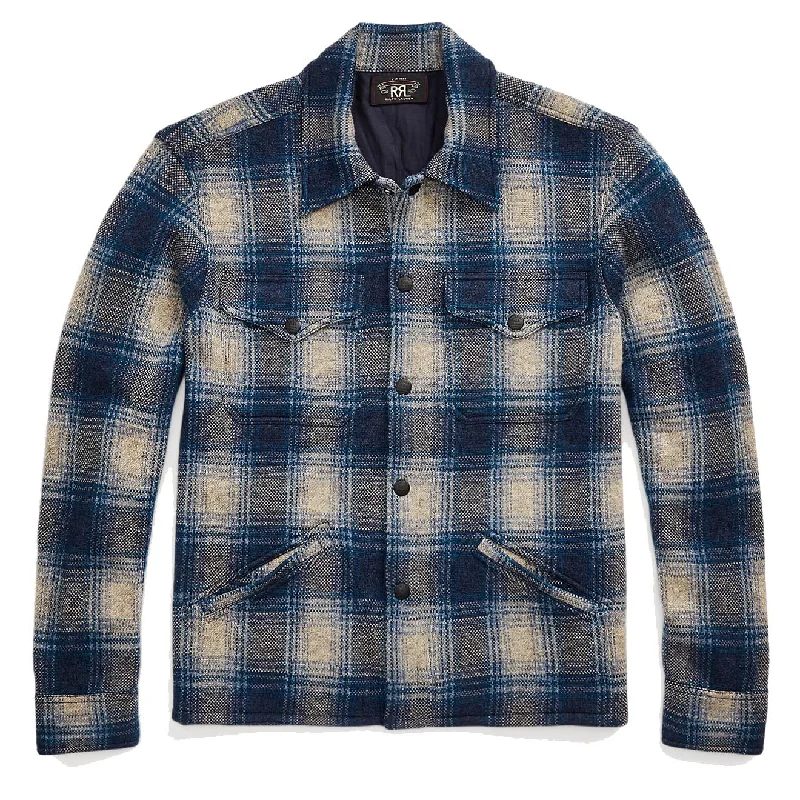 RRL by Ralph Lauren Plaid Wool-Cashmere Workshirt Jumper Blue Multi Bold Men's Animal