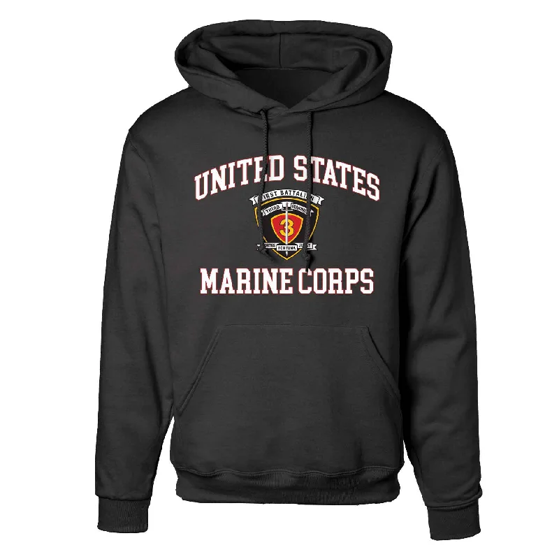 1st Battalion 3rd Marines USMC Hoodie Hip Men's Retro