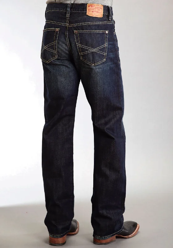 Mens Stetson Blue Cotton Blend Double Needle X Stitch Straight Modern Jeans Masculine Men's Thick