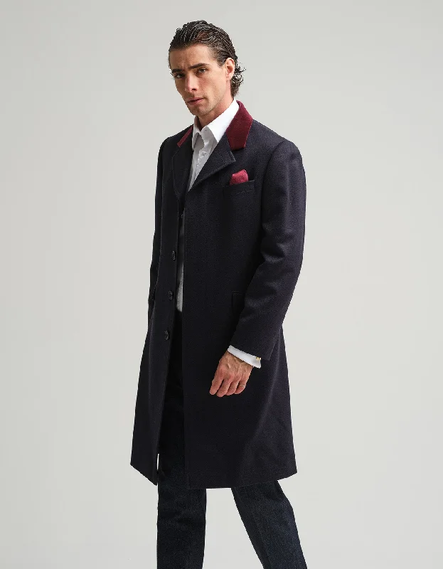 Navy Covert Coat Artistic Men's Hand