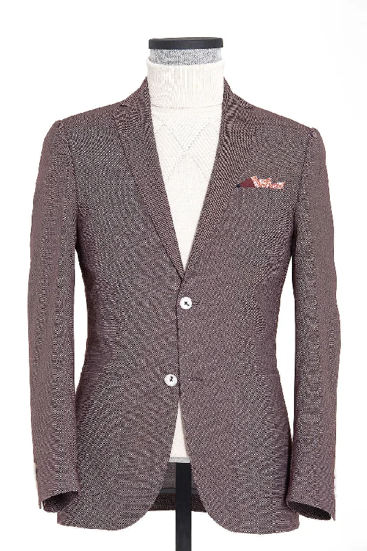 Slim Fit Notch Lapel Textured Burgundy Casual Blazer Laid