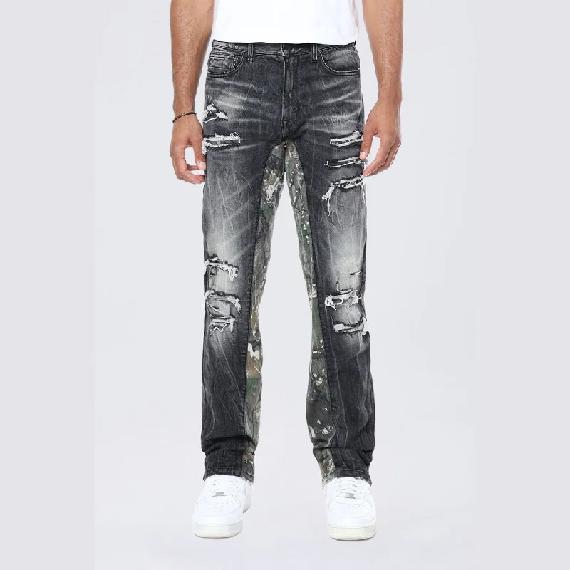 Long Tree Camo Insert Jeans - Moon Black Polished Men's Satin