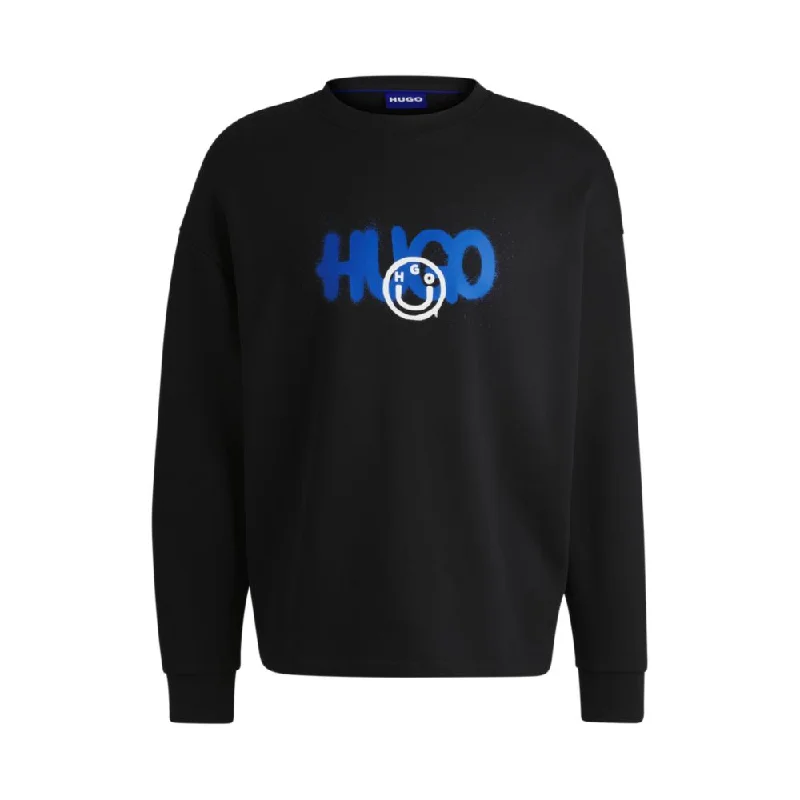 Cotton-terry sweatshirt with Happy HUGO logo Traditional Men's Wool