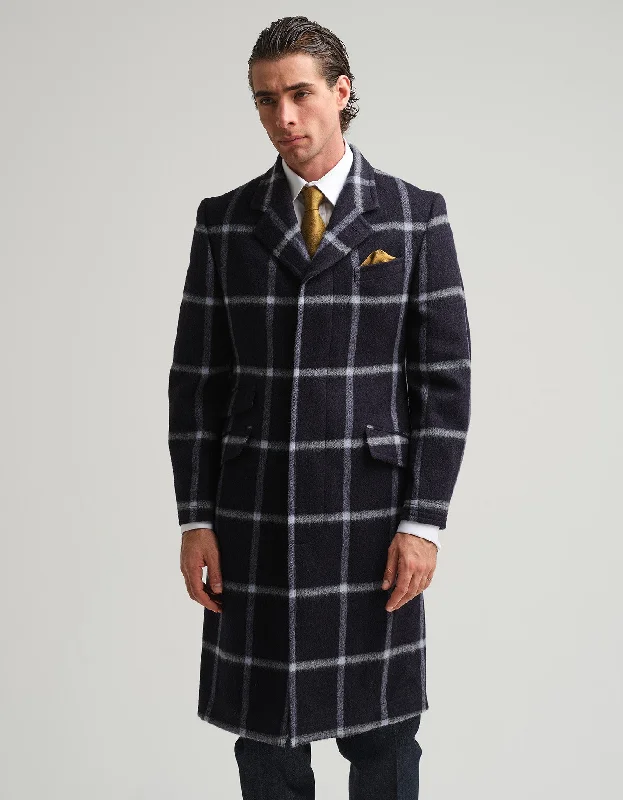 Navy Check Covert Coat Adventure