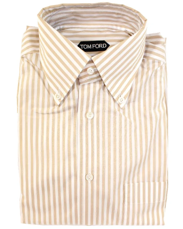 Tom Ford Button-Down Shirt Beige White Stripes - Button Down 39 - 15 1/2 BLACK FRIDAY SALE Dapper Men's Bow