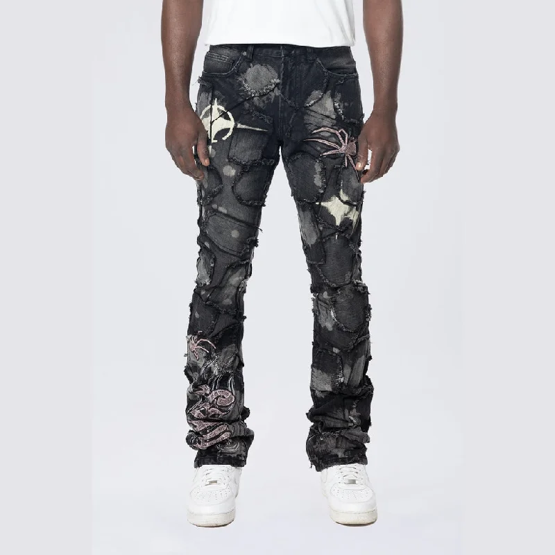 Baggy Stacked Flared Patchwork Jeans - Nickel Black Lumberjack