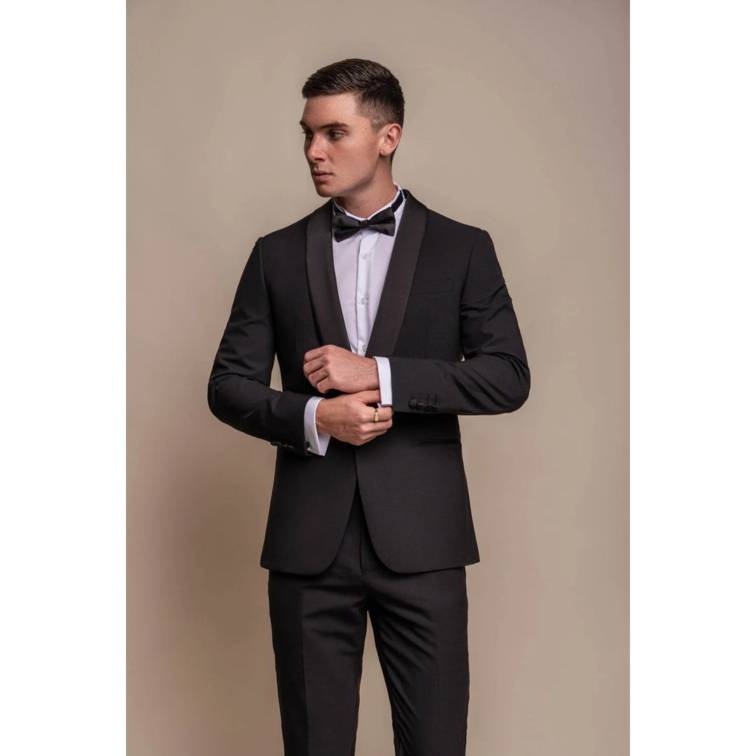 Aspen - Men's Plain Black Tuxedo Blazer Monochromatic All