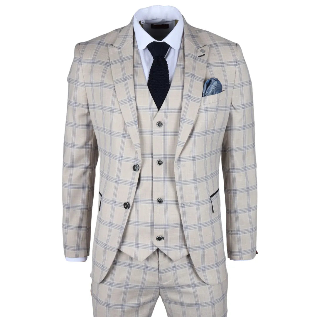 Warwick - Men's Beige Checked Blazer Confident Men's Power