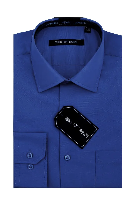 Cotton Blend Dress Shirt Regular Fit In Royal Blue Sporty Men's Athleisure 