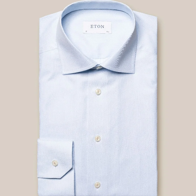 Light Blue Semi-Solid Signature Twill Slim Fit Shirt - ETON Dapper Men's Bow