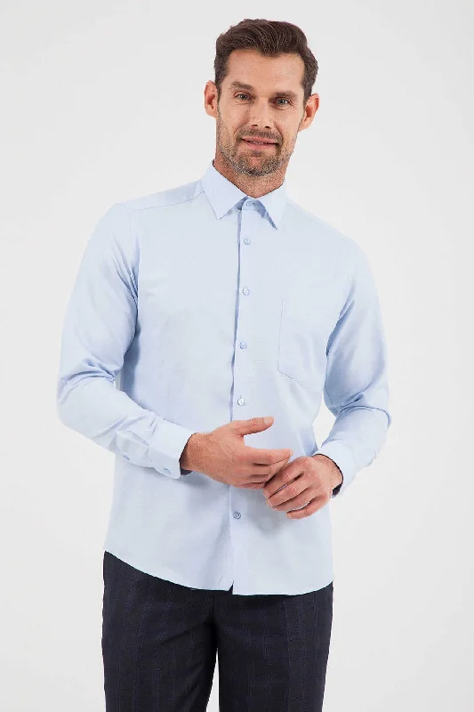 Regular Fit Cotton Light Blue Dress Shirt Gym