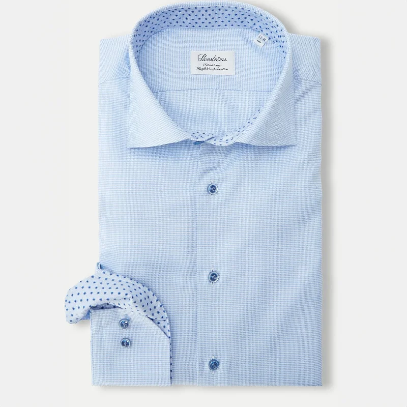 Light Blue w/ Contrast Buttons & Trim Fitted Body Shirt - Stenströms Modern Men's Tech