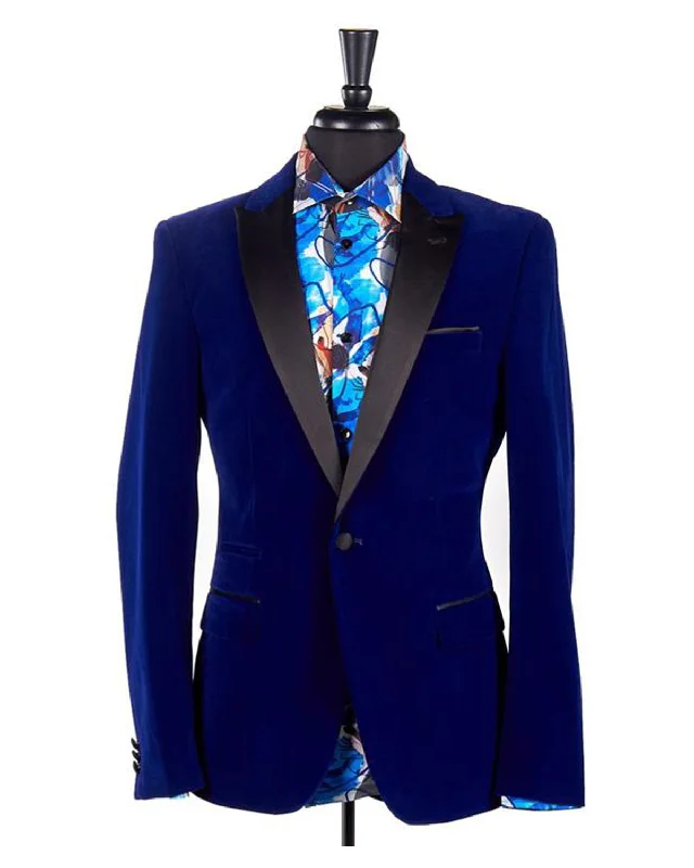 Velvet Satin Peak Lapel Blazer - Royal Sporty Men's Tennis