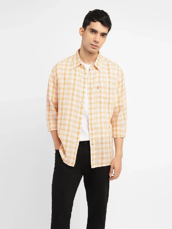 Men's Checkered Slim Fit Linen Shirt Minimalist Men's Casual 