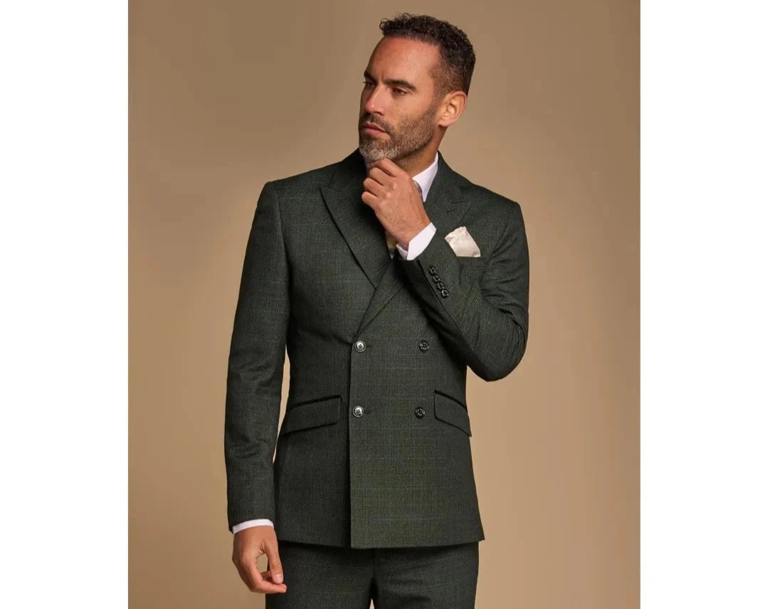 Caridi - Men's Olive Green Double Breasted Blazer Masculine Men's 