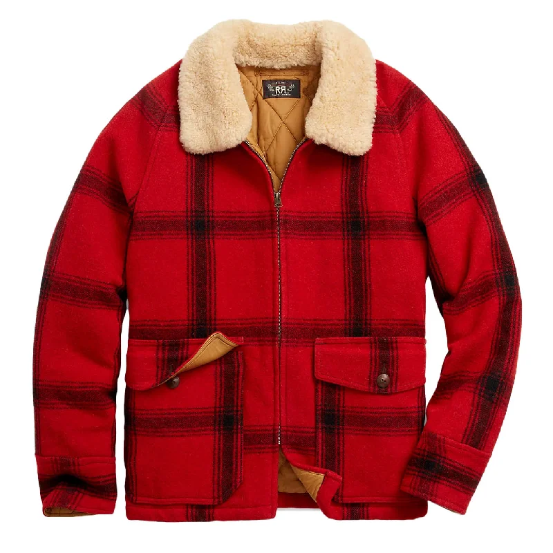 RRL by Ralph Lauren Shearling-Collar Plaid Wool Jacket Red / Black Multi Traditional Men's Country