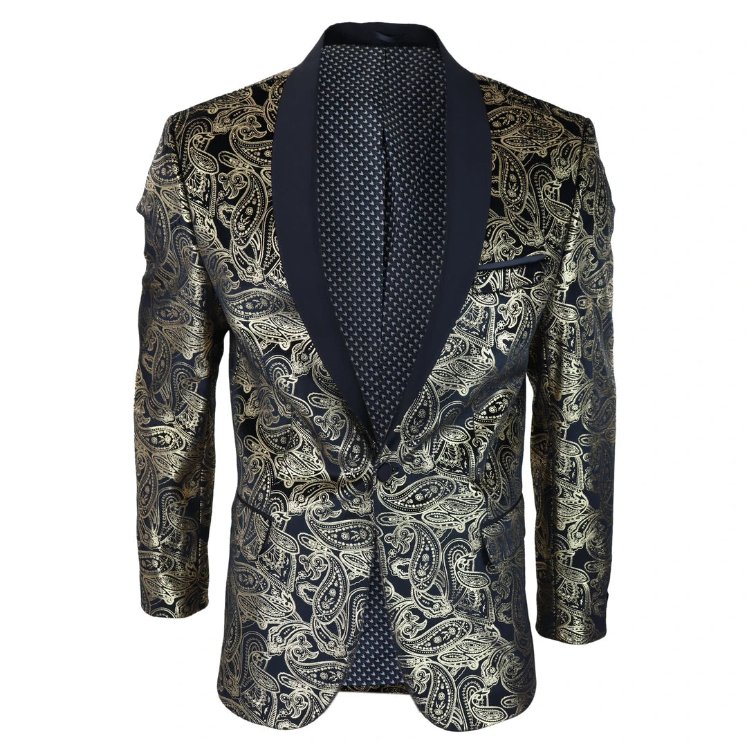 STZ64-65 - Men's Velvet Paisley Floral Blazer Black Gold Silver Tuxedo Jacket Masculine Men's 