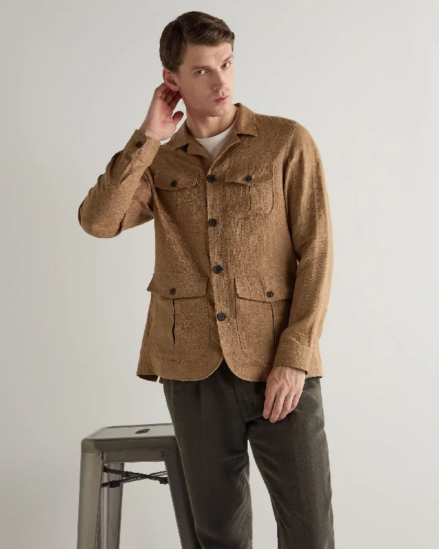 Men's Safari Linen Jacket Tan Brown Traditional Men's Wool