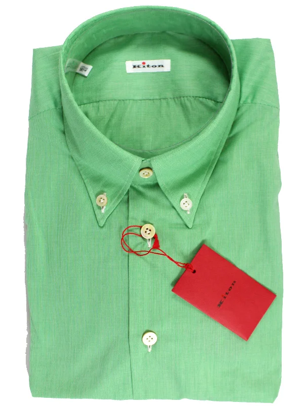 Kiton Shirt Royal Green Solid Button Down Collar 42 - 16 1/2 FINAL SALE Monochromatic All