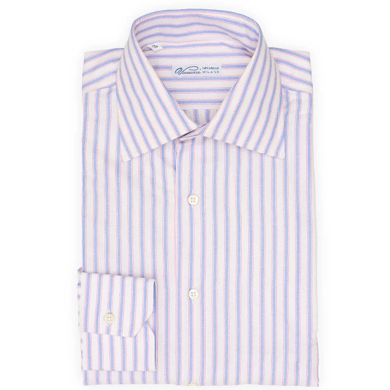 VANNUCCI Milano Multicolor Striped Cotton Dress Shirt EU 38 NEW US 15 Masculine Men's Thick