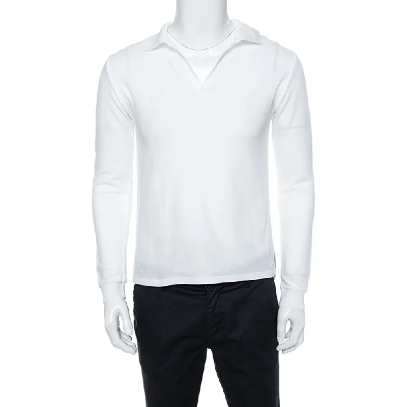 Yves Saint Laurent White Cotton Long Sleeve Polo T-Shirt Laid