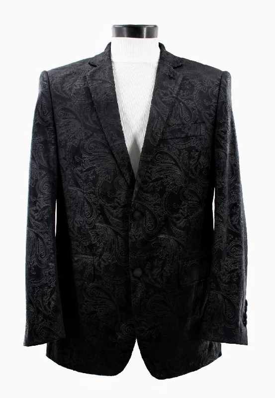 Bassiri J1044 Paisley Velvet Blazer Black Modern Men's Tech