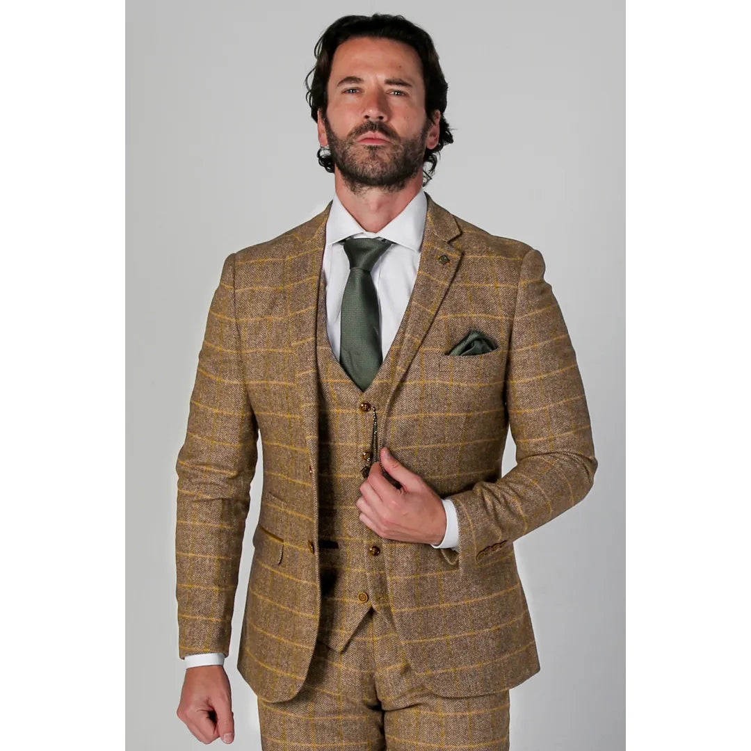 Harris - Men's Brown Tweed Blazer Hip Men's Retro