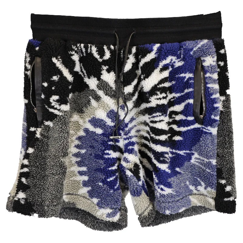 Amiri Wide-Leg Leather-trimmed Tie-Dyed Drawstring Shorts In Multicolor Fleece Artistic Men's Hand