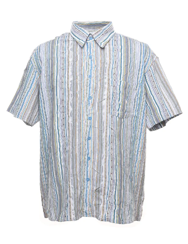 Striped Short Sleeve 1990s Shirt - L Athletic Men's High