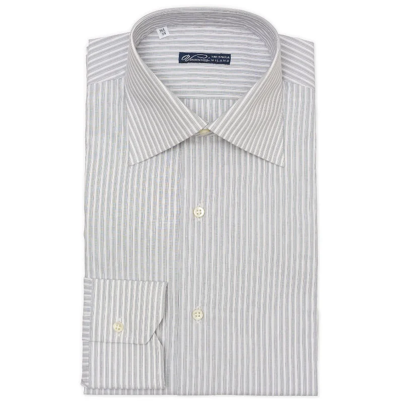 VANNUCCI Milano Gray-White Striped Cotton Dress Shirt EU 39 NEW US 15.5 Polished Men's Satin