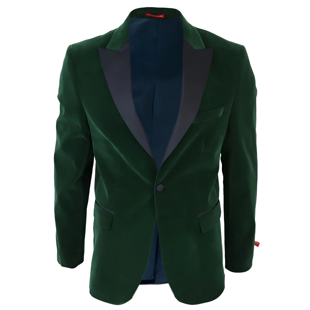 Men's Green Velvet Tux Blazer Satin Lapels Dinner Wedding Prom Black Tie Monochromatic All