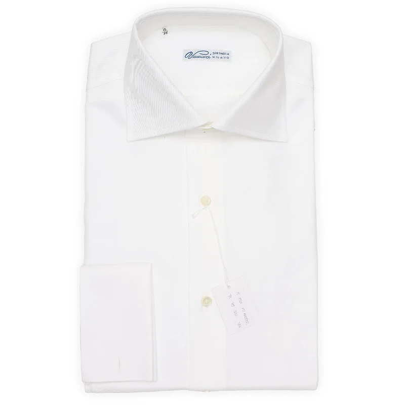 VANNUCCI Milano White Twill Cotton French Cuff Dress Shirt EU 38 NEW US 15 Masculine Men's Thick