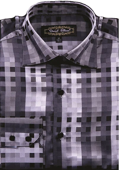 Dress Shirt Regular Fit Designer Check Pattern In Black Refined Men's Classic 