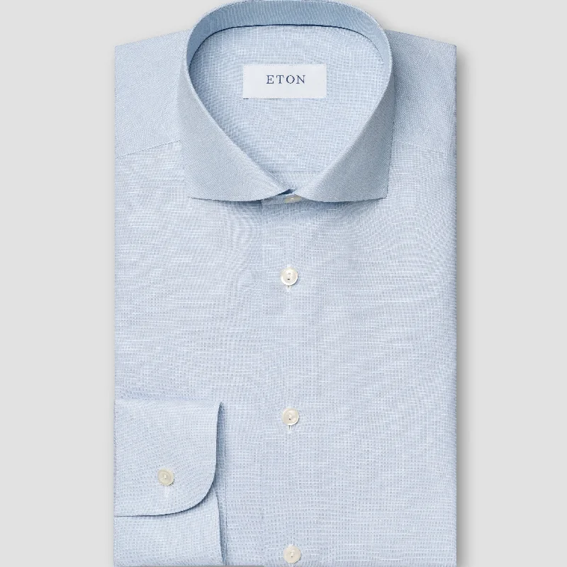 Light Blue Cotton-Linen Slim Fit Shirt - ETON Beach