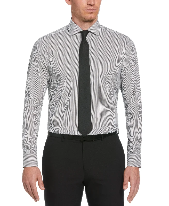 Slim Fit Striped Print Dress Shirt Elegant Men's Formal 