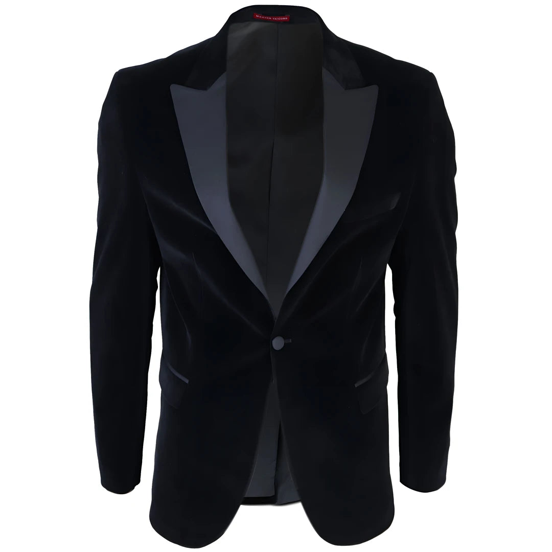 Men's Black Velvet Tux Blazer Satin Lapels Dinner Wedding Prom Black Tie Vacation