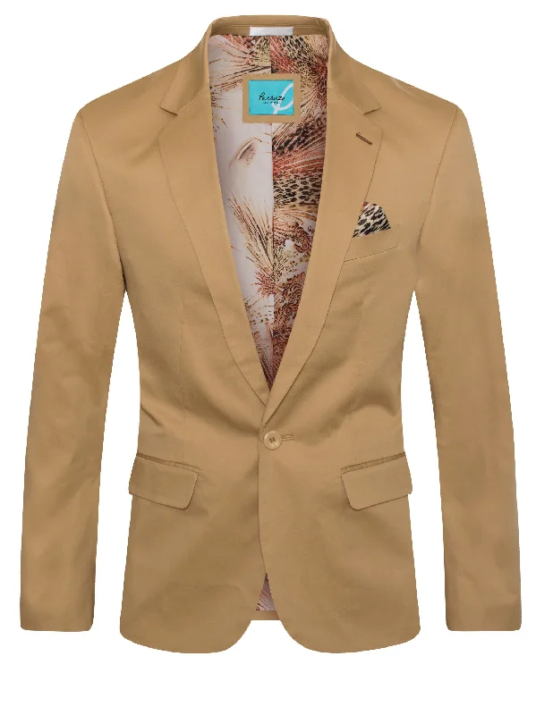 Men's Cotton-Stretch Fashion Blazer, Dark Khaki-X (9010) Dynamic Men's High