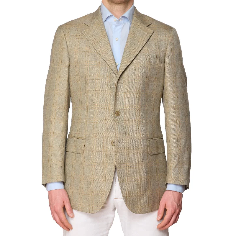 VANNUCCI Milano Beige Plaid Silk-Wool Super 120's Jacket EU 50 NEW US 40 Luxurious Men's High