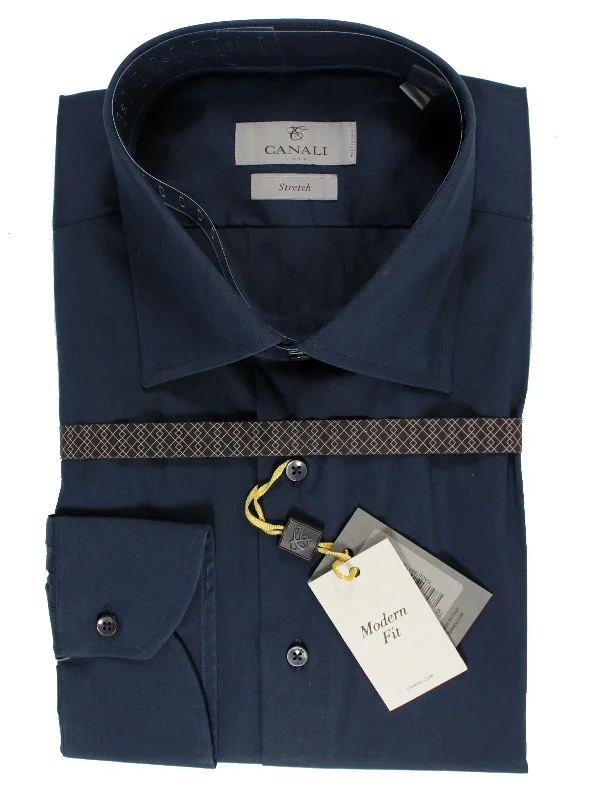 Canali Shirt Midnight Blue Stretch Modern Fit 42 -16 1/2 SALE Streetwear Style