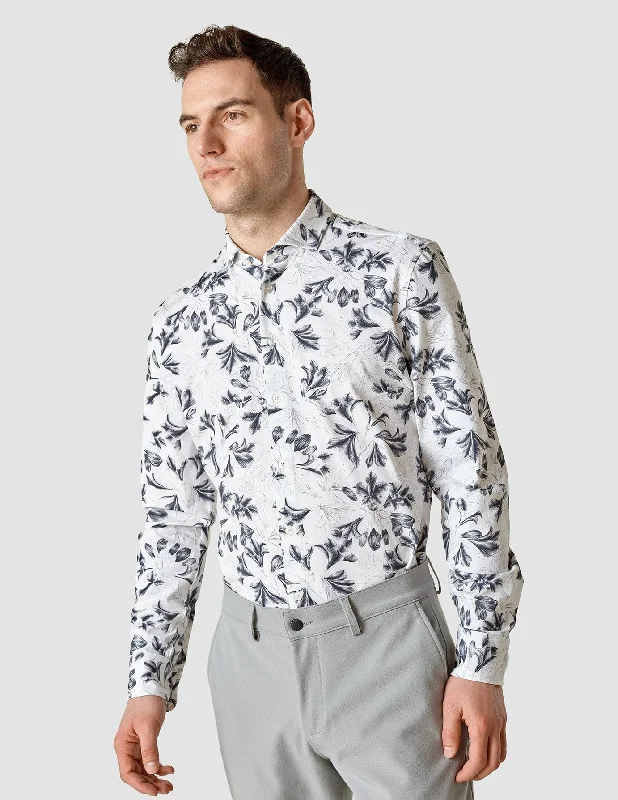 Lightweight Classic Shirt Navy Flower Regular Polished Men's Silk