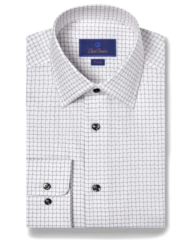 David Donahue White & Black Grid Check Dress Shirt Confident Men's High