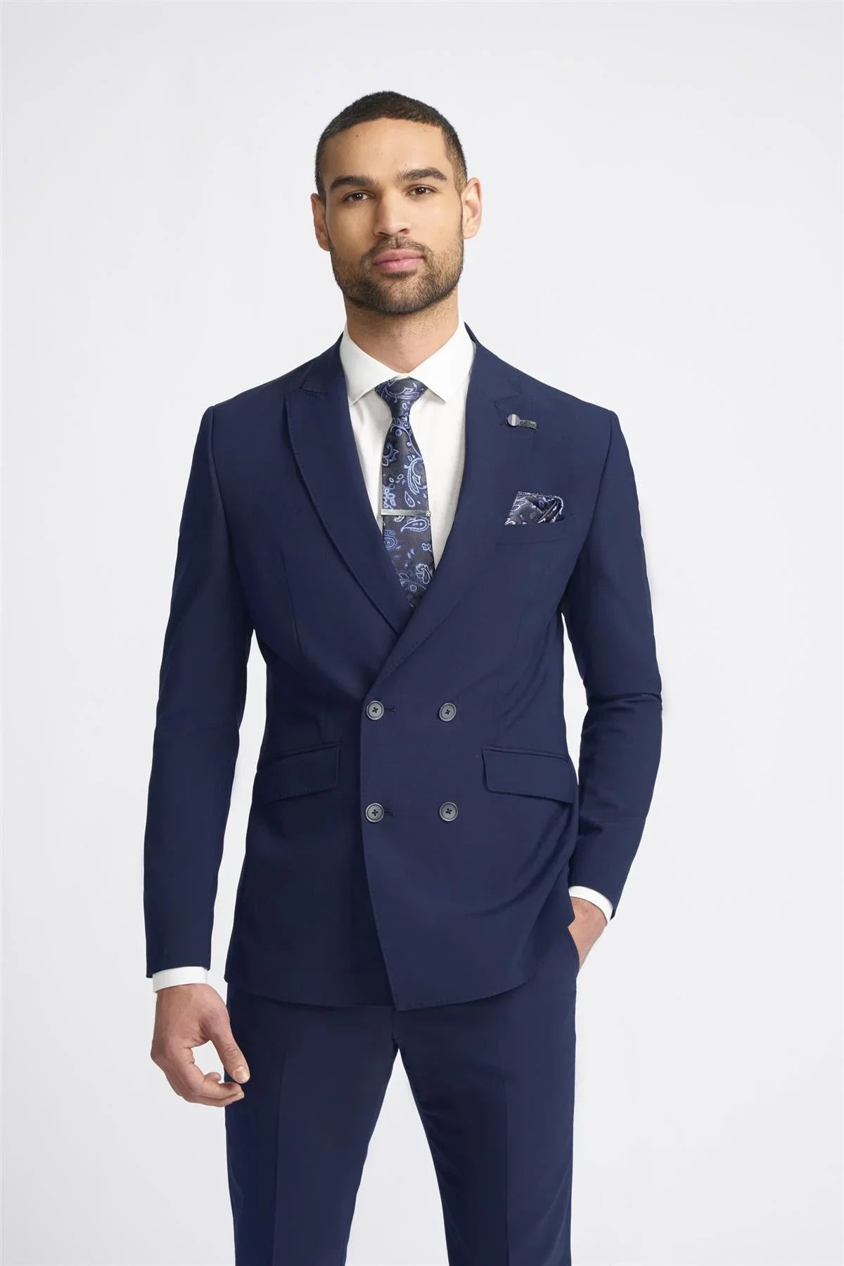 Victorious - Men's Navy Blue Double Breasted Blazer Relaxed Men's Beach