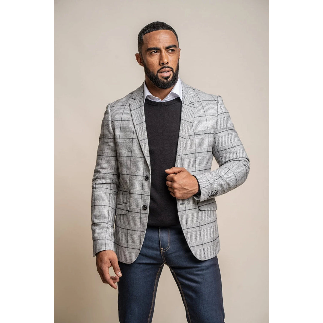 Ghost - Men's Grey Tweed Checked Blazer Tough Men's Military