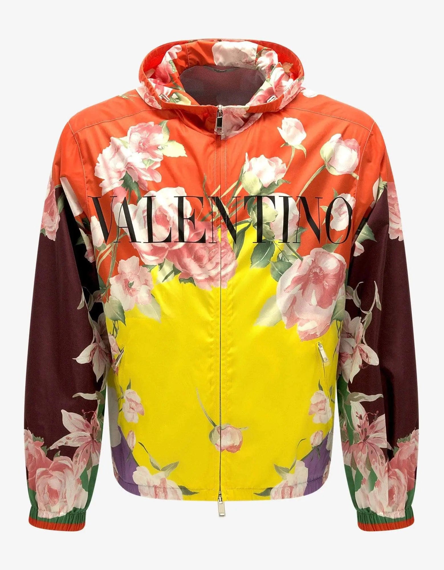 Valentino Garavani Flying Flowers Print Nylon Windbreaker Cozy Men's Winter