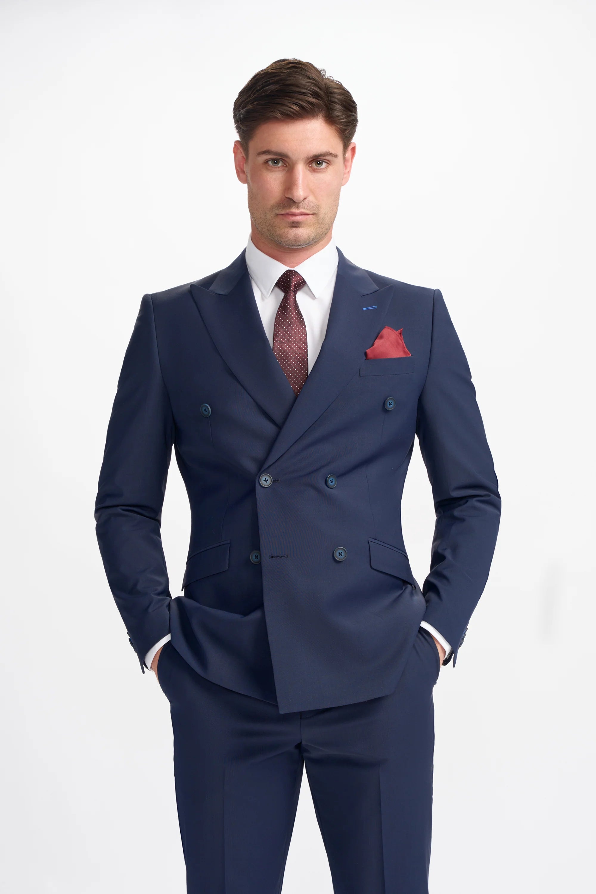 Bond - Men's Navy Blue Double Breasted Blazer Modern Men's Tech