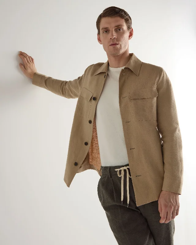 Men's Scala Linen Overshirt Taupe Brown Bold Men's Statement