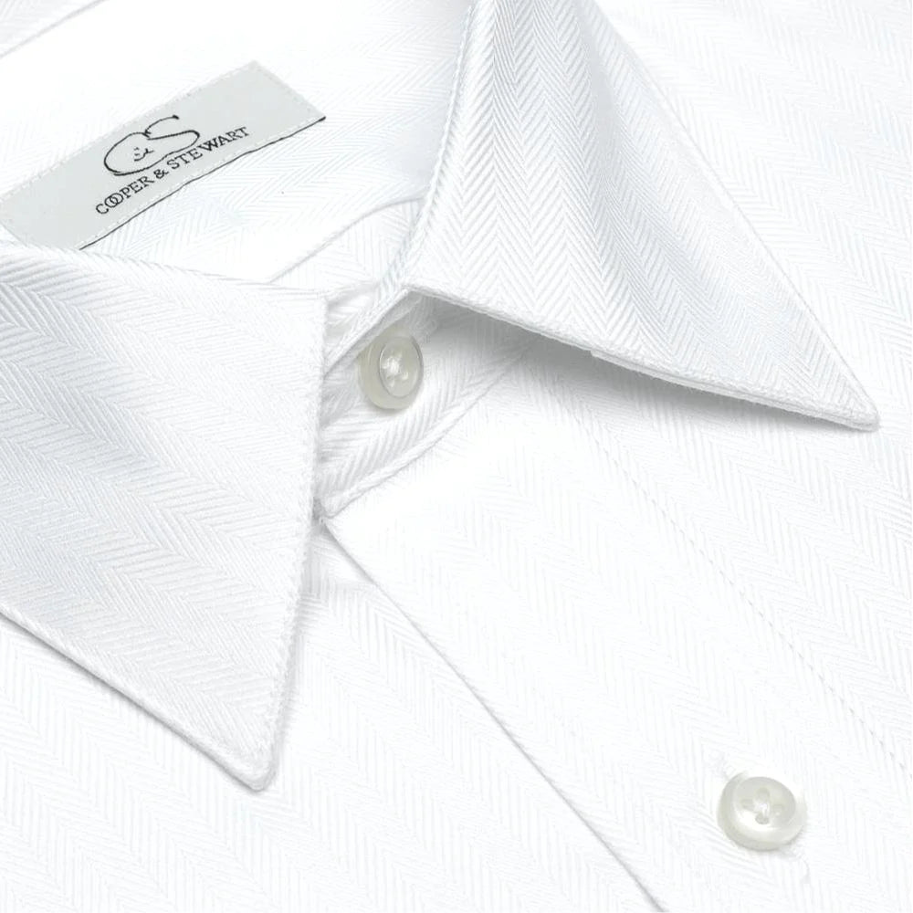 Cooper & Stewart: THE CHARLESTON - WRINKLE-FREE HERRINGBONE COTTON DRESS SHIRT IN WHITE BY COOPER & STEWART Traditional Men's Country