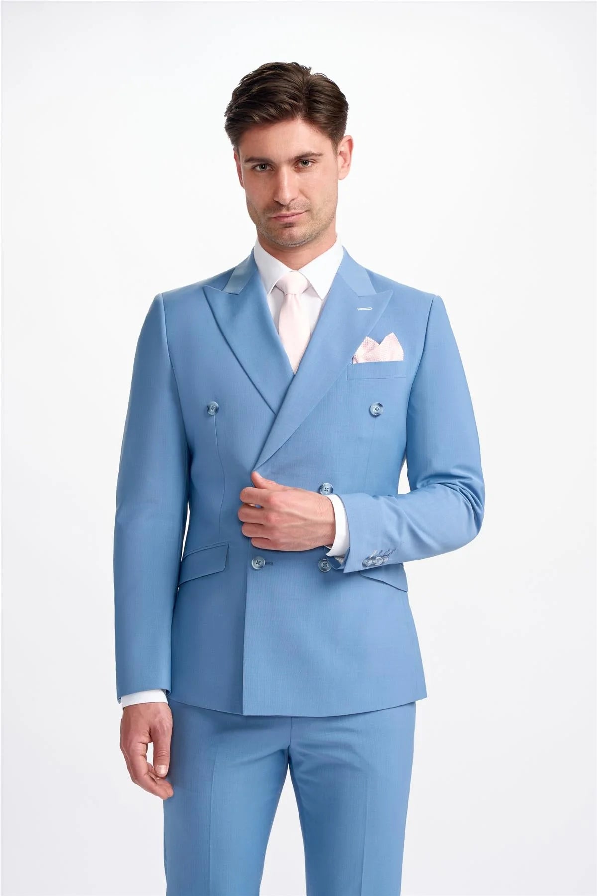 Bond - Men's Sky Blue Double Breasted Blazer Laid