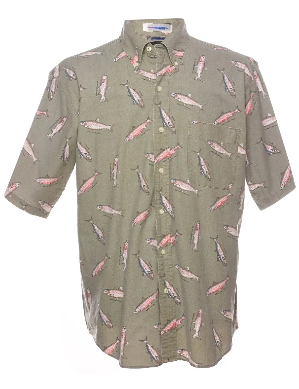 1990s Fish Print Shirt - L Stylish Men's Neon