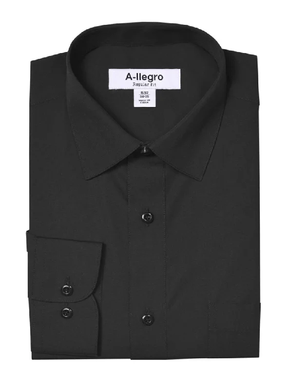 Classic Regular Fit Cotton Convertible Cuff Dress Shirt In Black Modern Men's Tech